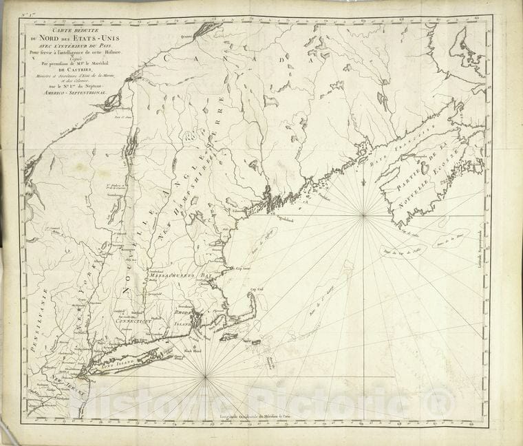 Historic 1787 Map - Carte Reduite Du Nord Des Etat-Unis Avec L'Interieur Du Pays, Po - Vintage Wall Art