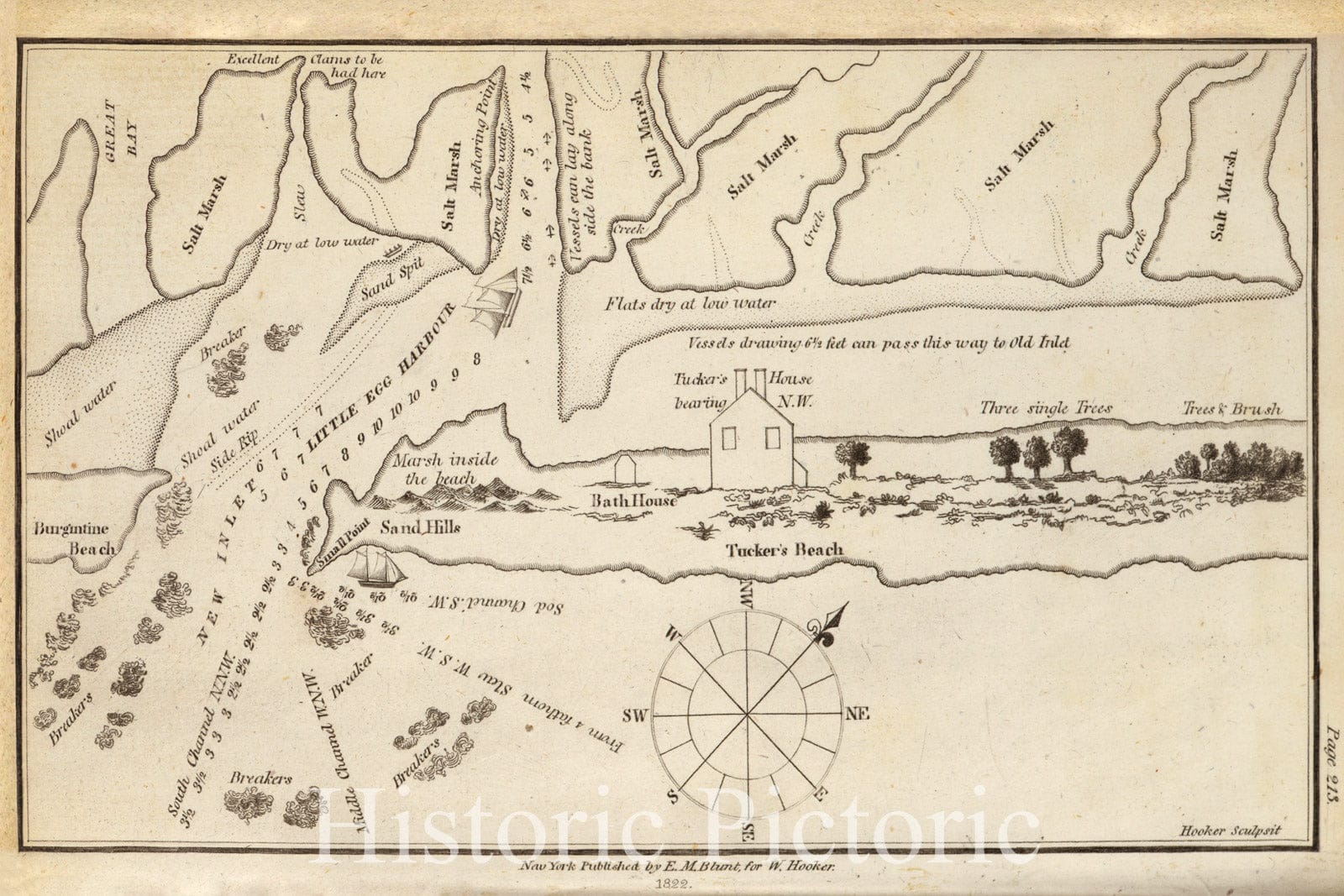 Historic Map - 1822 Nautical Chart Of Little Egg Harbour, New Jersey - Vintage Wall Art