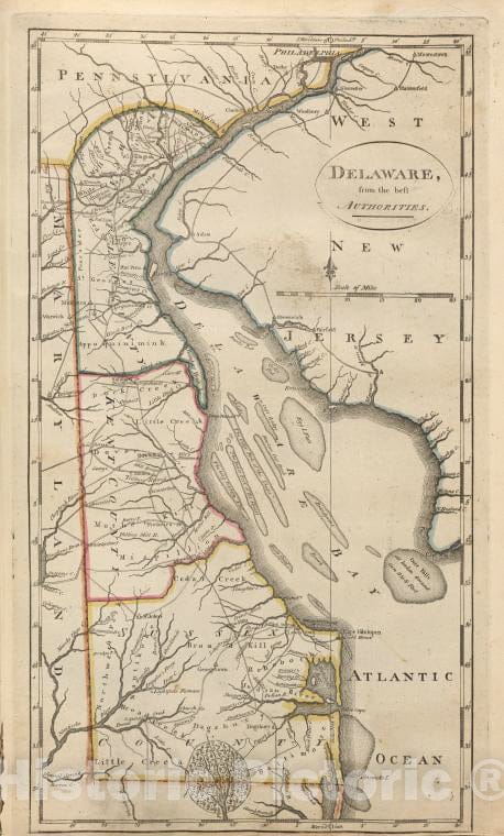 Historic 1814 Map - Delaware, From The Best Authorities.- Delaware - Maps - Delaware Bay (Del. And N.J.) - Maps - Vintage Wall Art