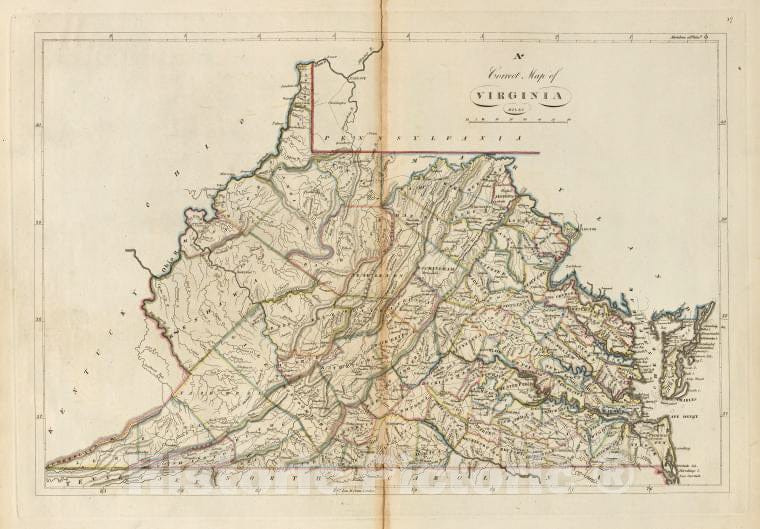 Historic 1814 Map - A Correct Map Of Virginia.- Virginia - Maps - Vintage Wall Art