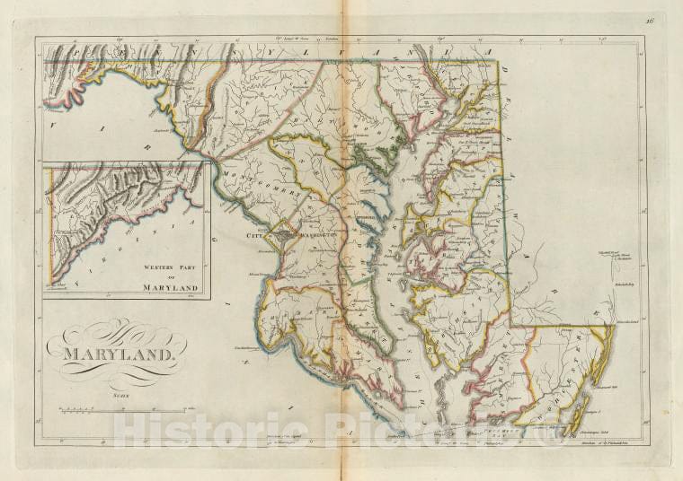 Historic 1814 Map - Maryland.- Maryland - Maps - Vintage Wall Art