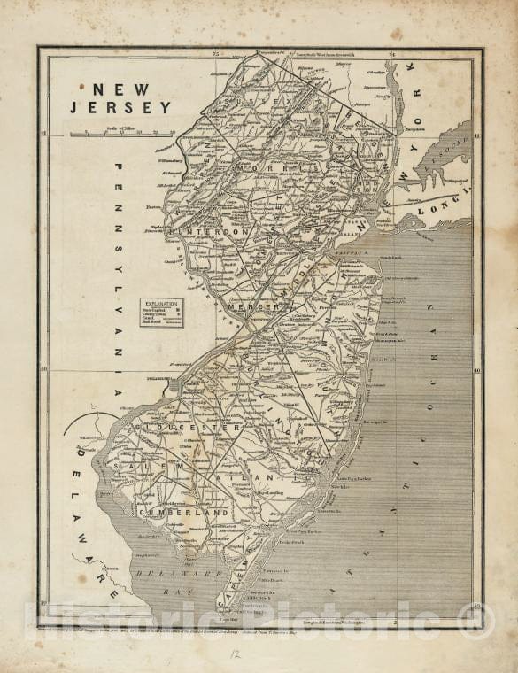 Historic Map - 1842 New Jersey. - Vintage Wall Art