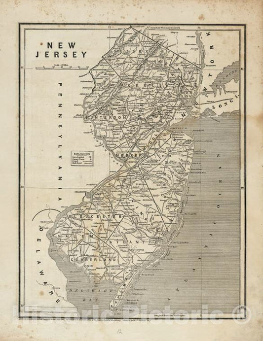 Historic Map - 1842 New Jersey. - Vintage Wall Art