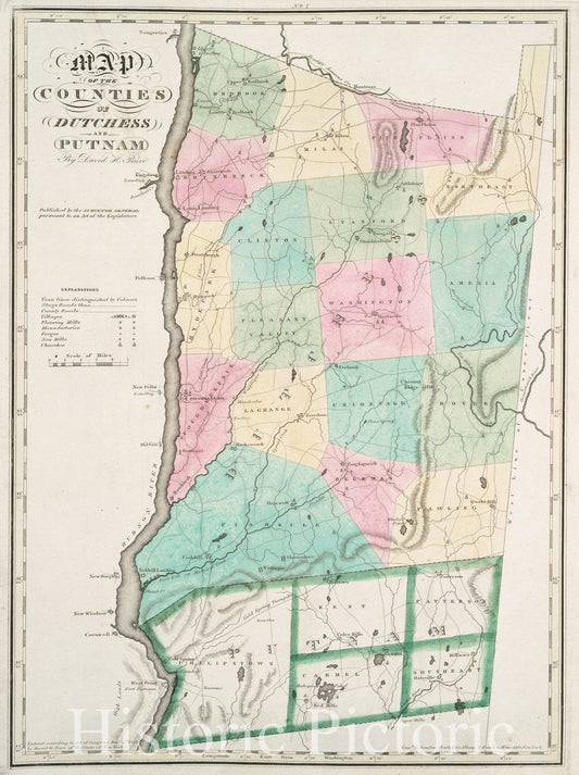 Historic Map - 1829 New York (N.Y.), Map Of The Counties Of Dutchess And Putnam - Vintage Wall Art