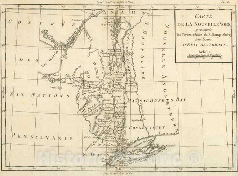Historic 1781 Or 1782 Map - Carte De La Nouvelle York : Y-Compris Les Terres Cedees Du N. Ha - Vintage Wall Art