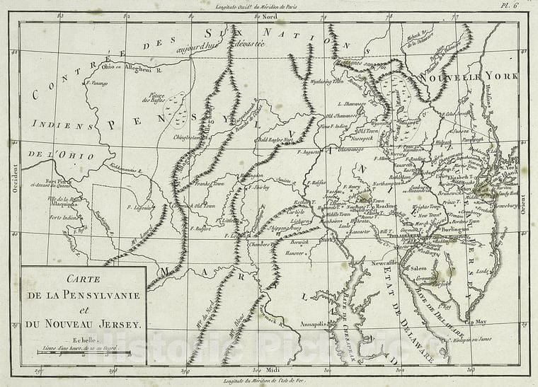 Historic 1781 Or 1782 Map - Carte De La Pensylvanie Et Du Nouveau Jersey. - Vintage Wall Art