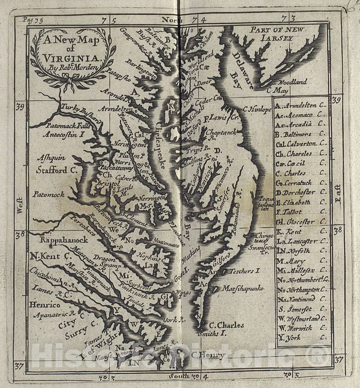 Historic Map - 1700 Chesapeake Bay Region (Md. And Va.), A New Map Of Virginia - Vintage Wall Art