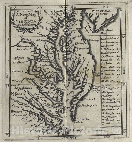 Historic Map - 1700 Chesapeake Bay Region (Md. And Va.), A New Map Of Virginia - Vintage Wall Art