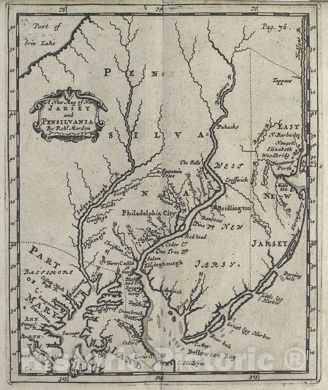 Historic 1700 Map - A New Map Of New Jarsey And Pensilvania - Vintage Wall Art