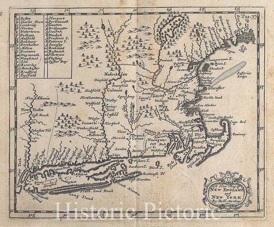 Historic 1700 Map - A New Map Of New England And New York - Vintage Wall Art