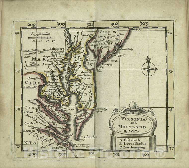 Historic 1703 Map - Virginia And Maryland - Vintage Wall Art