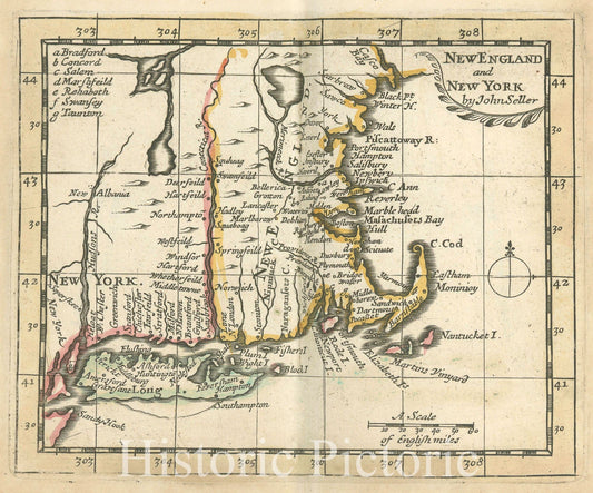 Historic Map - 1703 New England, New England And New York - Vintage Wall Art