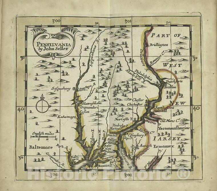 Historic 1703 Map - Pensilvania- Pennsylvania - Pennsylvania - Maps - Early Works To 1800 - Vintage Wall Art