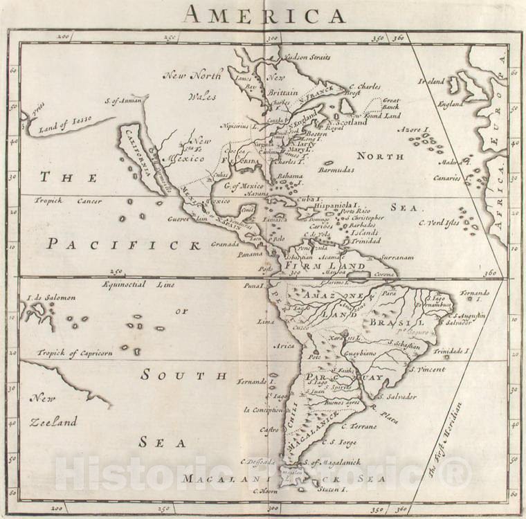 Historic 1713 Map - America. - America - America - Maps - Early Works To 1800 - Vintage Wall Art