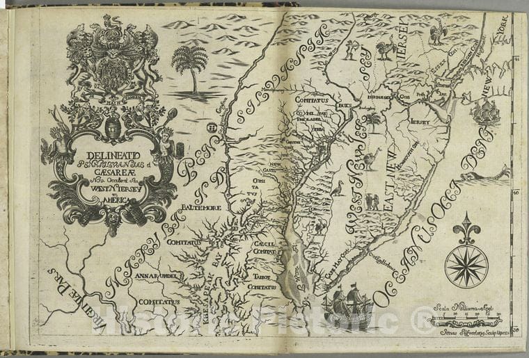 Historic 1731 Map - Delineatio Pennsilvaniae Et Caesareae, Nov. Occident Seu West N. - Vintage Wall Art