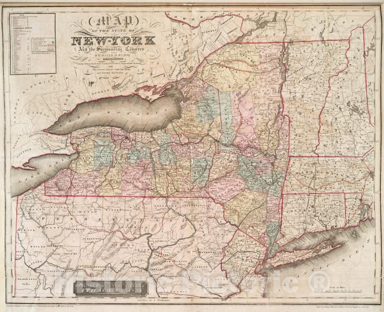 Historic 1829 Map - Map Of The State Of New-York And The Surrounding Country - Vintage Wall Art