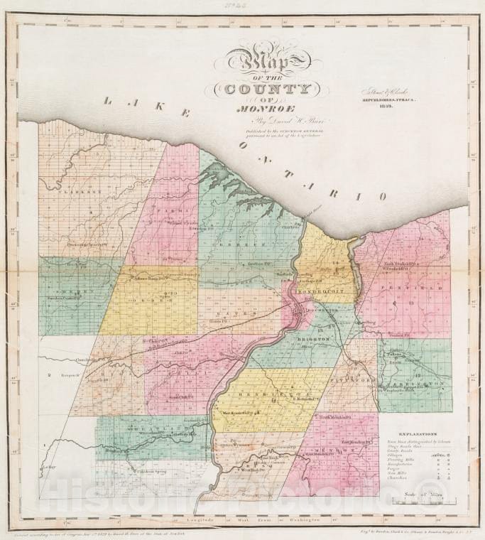 Historic 1829 Map - Map Of The County Of Monroe - Vintage Wall Art