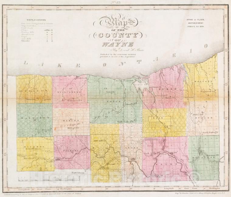 Historic 1829 Map - Map Of The County Of Wayne - Vintage Wall Art