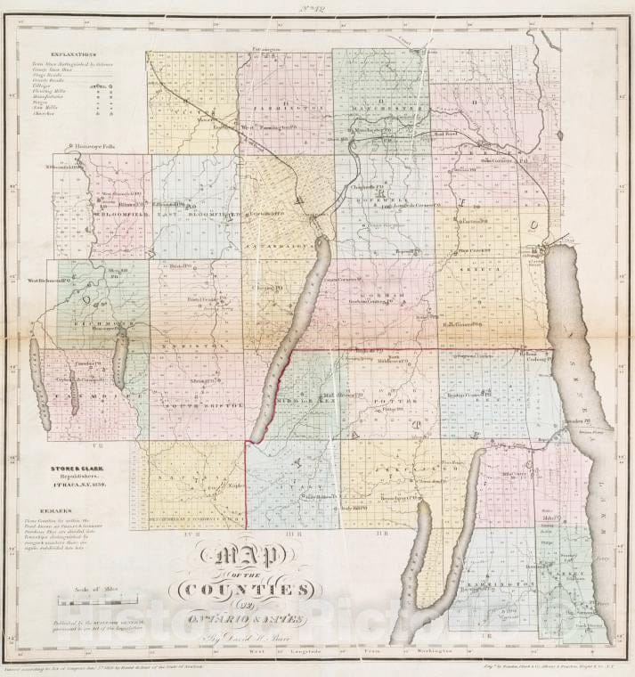Historic 1829 Map - Map Of The Counties Of Ontario & Yates - Vintage Wall Art