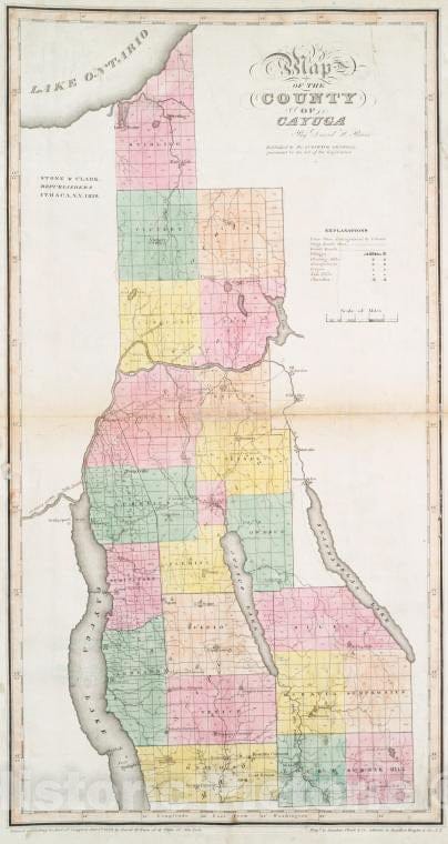 Historic 1829 Map - Map Of The County Of Cayuga - Vintage Wall Art