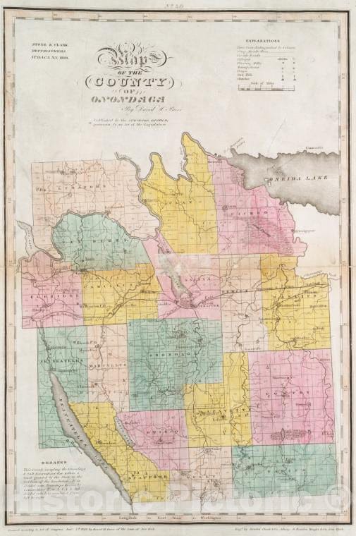Historic 1829 Map - Map Of The County Of Onondaga - Vintage Wall Art