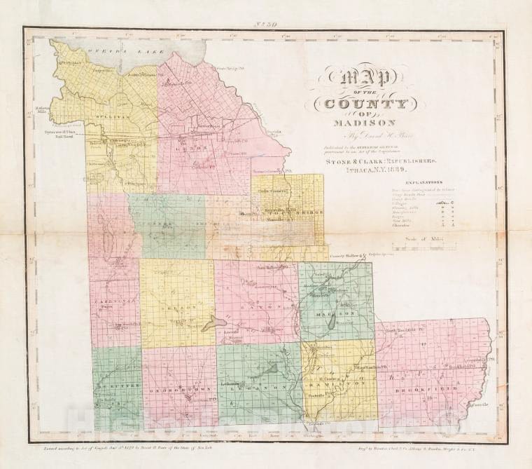 Historic 1829 Map - Map Of The County Of Madison - Vintage Wall Art