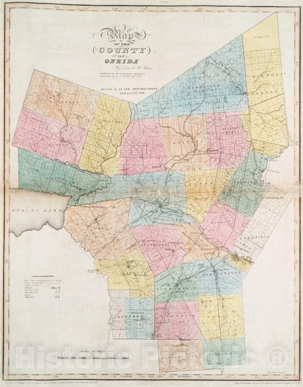 Historic 1829 Map - Map Of The County Of Oneida - Vintage Wall Art