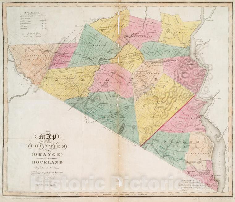 Historic 1829 Map - Map Of The Counties Of Orange And Rockland - Vintage Wall Art
