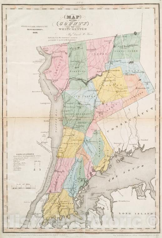 Historic 1829 Map - Map Of The County Of Westchester - Vintage Wall Art
