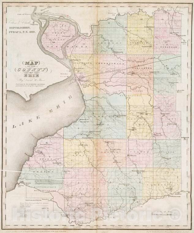 Historic 1829 Map - Map Of The County Of Erie - Vintage Wall Art