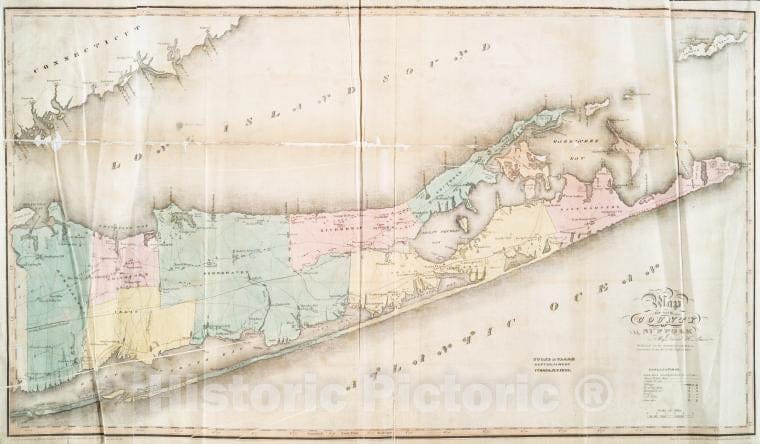 Historic Map - 1829 Suffolk County, New York (N.Y.), Map Of The County Of Suffolk - Vintage Wall Art