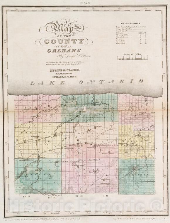 Historic 1829 Map - Map Of The County Of Orleans - Vintage Wall Art
