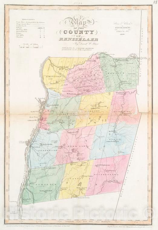 Historic 1829 Map - Map Of The County Of Rensselaer - Vintage Wall Art