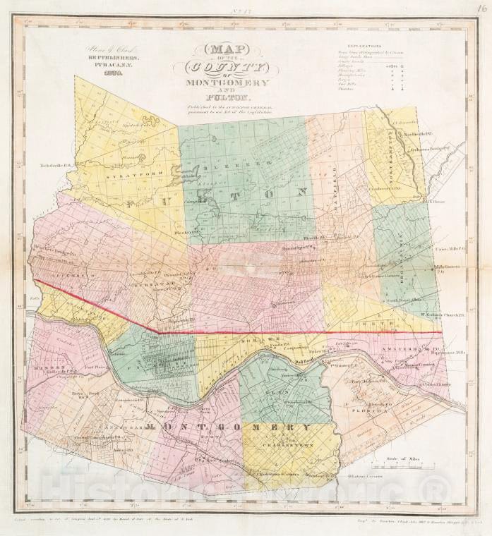 Historic 1829 Map - Map Of The County Of Montgomery And Fulton - Vintage Wall Art