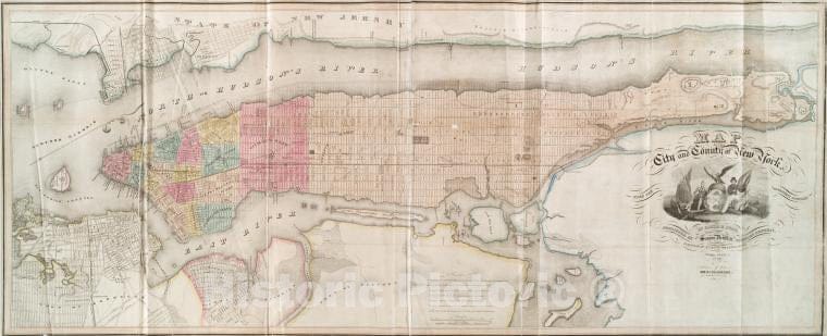 Historic 1829 Map - Map Of The City And County Of New York : With The Adjacent Count - Vintage Wall Art