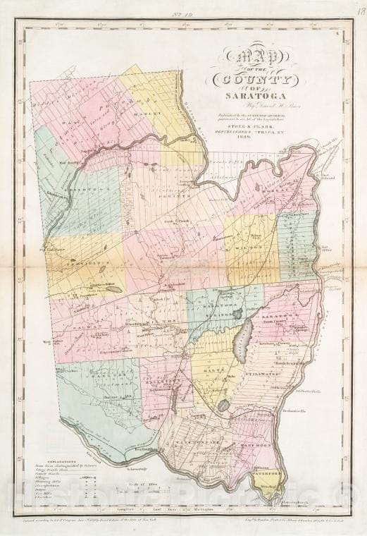 Historic 1829 Map - Map Of The County Of Saratoga - Vintage Wall Art