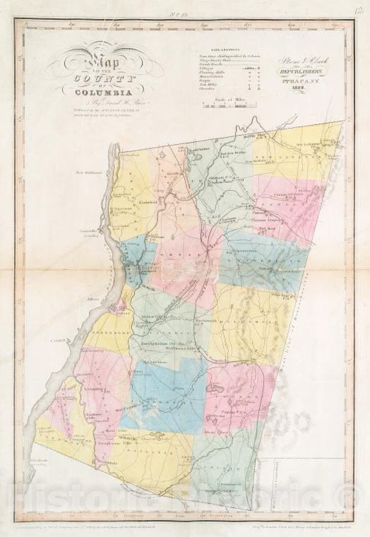 Historic Map - 1829 New York (N.Y.), Map Of The County Of Columbia - Vintage Wall Art