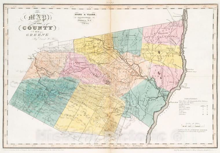 Historic 1829 Map - Map Of The County Of Greene - Vintage Wall Art