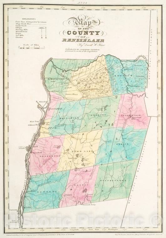 Historic Map - 1829 New York (N.Y.), Map Of The County Of Rensselaer - Vintage Wall Art