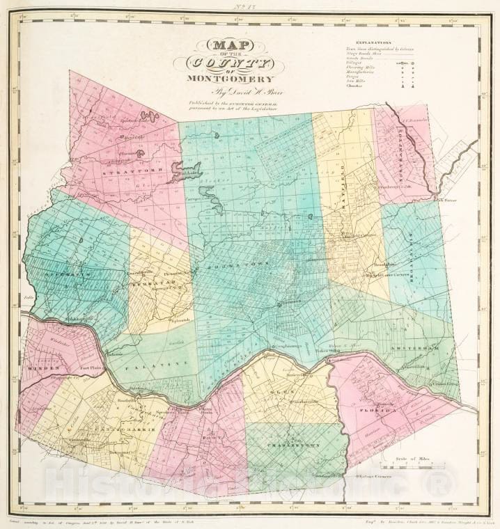 Historic Map - 1829 New York (N.Y.), Map Of The County Of Montgomery - Vintage Wall Art