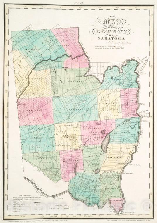 Historic Map - 1829 Map Of The County Of Saratoga - Vintage Wall Art