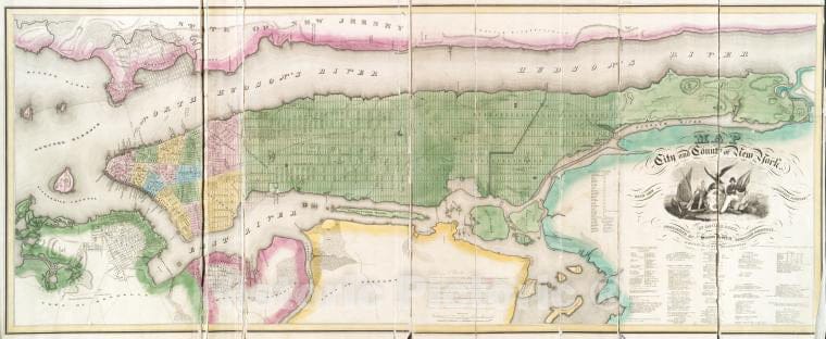 Historic 1829 Map - Map Of The City And County Of New York : With The Adjacent Count - Vintage Wall Art, V2
