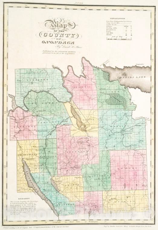 Historic Map - 1829 Map Of The County Of Onondaga - Vintage Wall Art