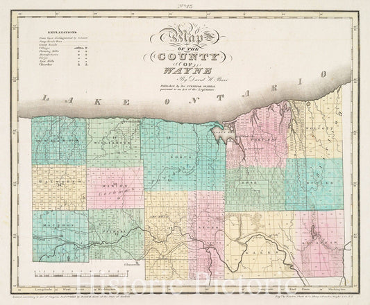 Historic 1829 Map - Map Of The County Of Wayne - New York (N.Y.) - New York (State) - Wayne County - Wayne County (N.Y.) - Atlases Of The United States - Vintage Wall Art