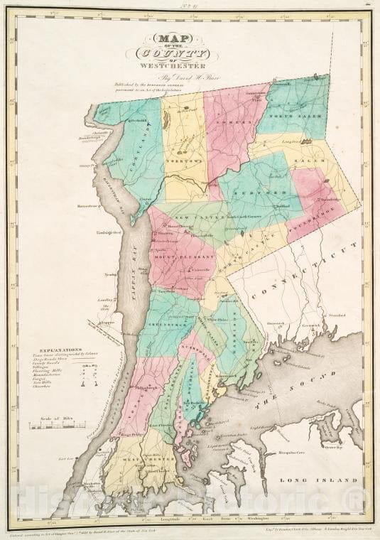 Historic 1829 Map - Map Of The County Of Westchester - Vintage Wall Art, V2