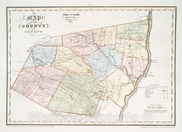 Historic 1841 Map - Map Of The County Of Greene - Vintage Wall Art