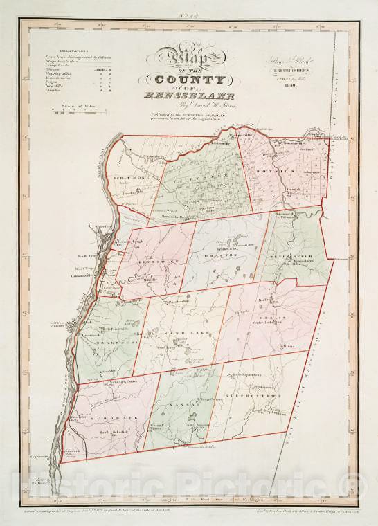 Historic 1841 Map - Map Of The County Of Rensselaer - Vintage Wall Art