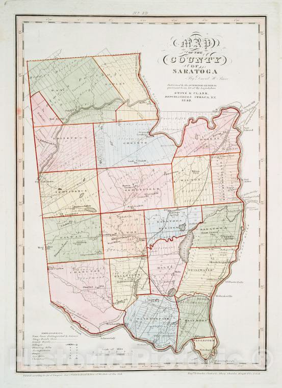 Historic 1841 Map - Map Of The County Of Saratoga - Vintage Wall Art