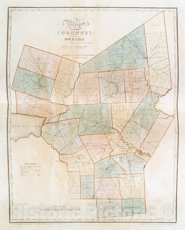 Historic 1841 Map - Map Of The County Of Oneida - Vintage Wall Art