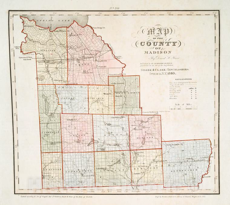 Historic 1841 Map - Map Of The County Of Madison - Vintage Wall Art
